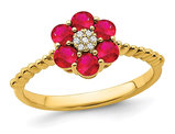 9/10 Carat (ctw) Natural Ruby Flower Ring in 14K Yellow Gold